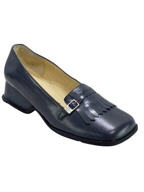 BISOU BISOU Dutch Navy Loafers Women's Leather Fringed Vamp Size 7B Shoes
